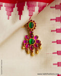 Ruby Red & Emerald Green & Gold Silver Floral Pendant