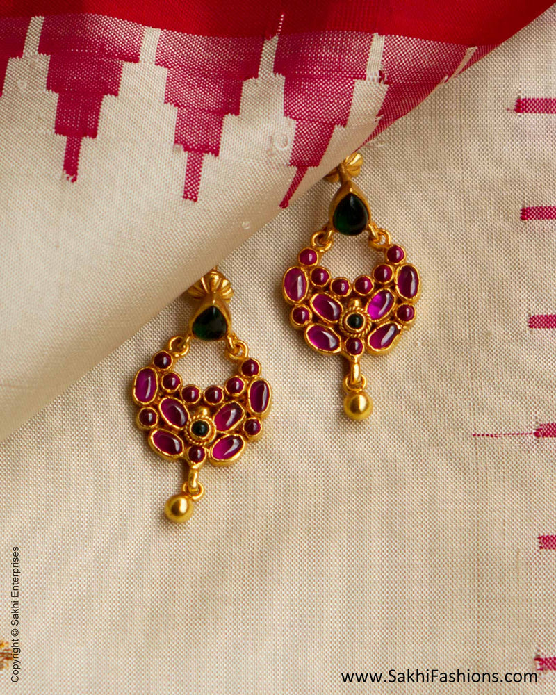 AGN-26640 Ruby Red & Emerald Green & Gold Silver Earring