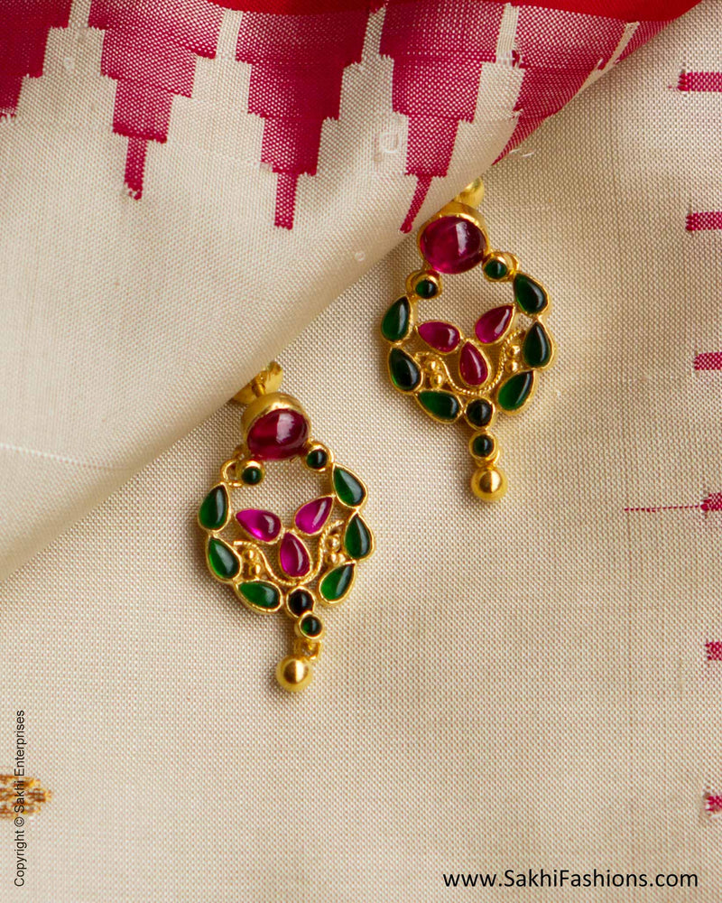 Ruby Red & Emerald Green & Gold Silver Earring