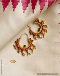 Ruby Red & Emerald Green & Gold Silver Chand Baali Earring