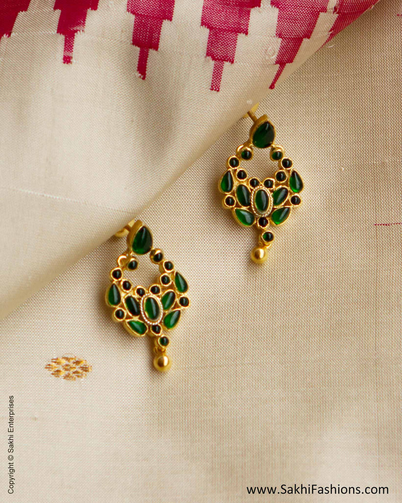 AGN-26644 Emerald Green & Gold Silver Earring