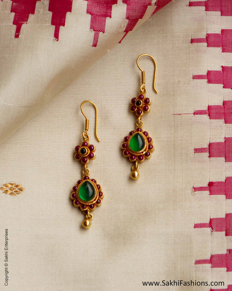 Ruby Red & Emerald Green & Gold Silver Hanging Earring