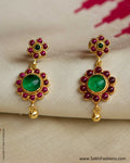 Ruby Red & Emerald Green & Gold Silver Floral Earring