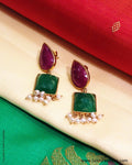 AGO-1497 Green & Pink Pure Silver Earring