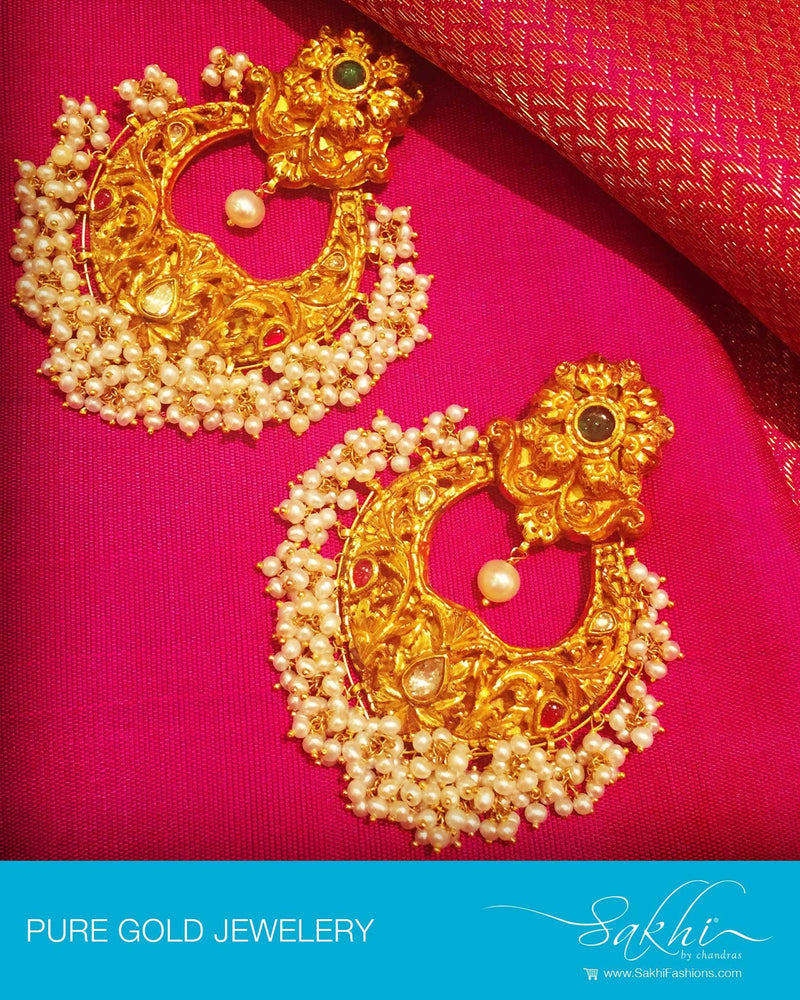 AGO-15805 - Yellow & White 22ct Pure Gold Chand Bali