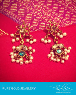 AGO-15807 - Yellow & White 22ct Pure Gold Earring
