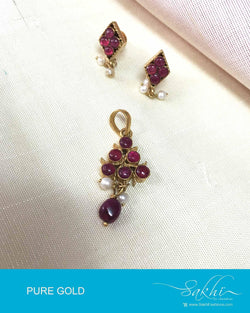 AGP-7687 - Gold & Ruby Gold Earring