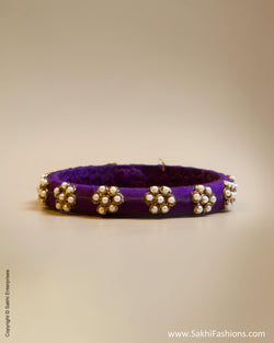Violet & White Faux Silk & Pearl Bangle