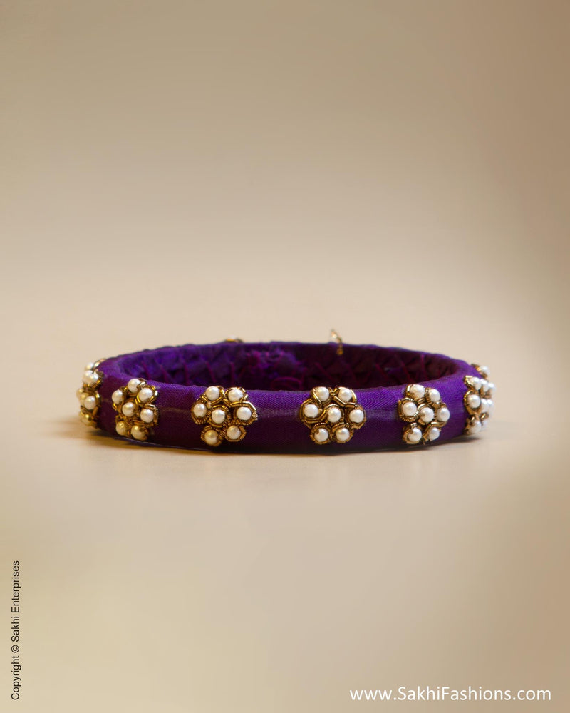 Violet & White Faux Silk & Pearl Bangle