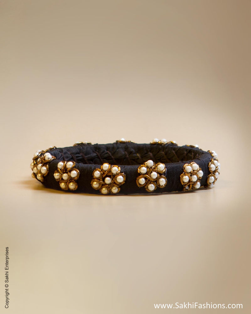 Black & White Faux Silk & Pearl Bangle