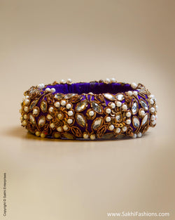 Violet & White Faux Silk & Pearl Bangle