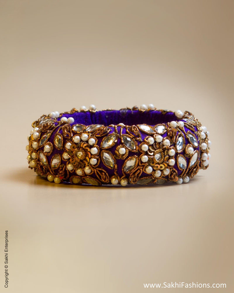 Violet & White Faux Silk & Pearl Bangle