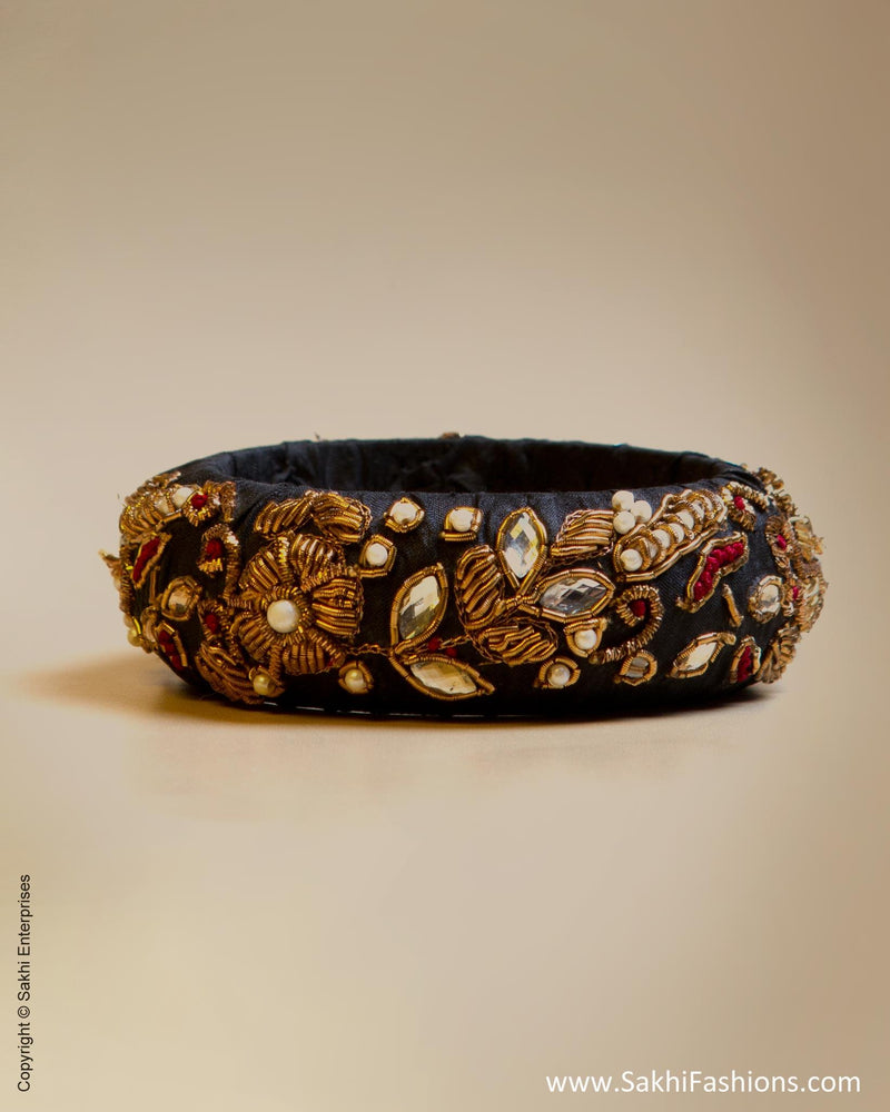 Black & White Faux Silk & Pearl Bangle