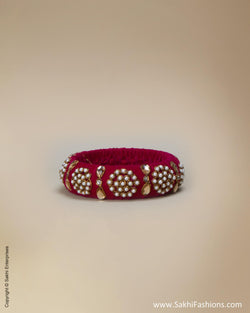 AJ-0157 - Red & Cream Pure Raw Silk Bangle
