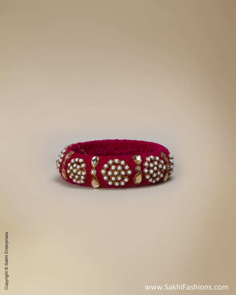 AJ-0157 - Red & Cream Pure Raw Silk Bangle