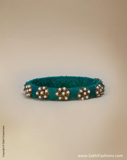 AJ-0162 - Green & Cream Pure Raw Silk Bangle