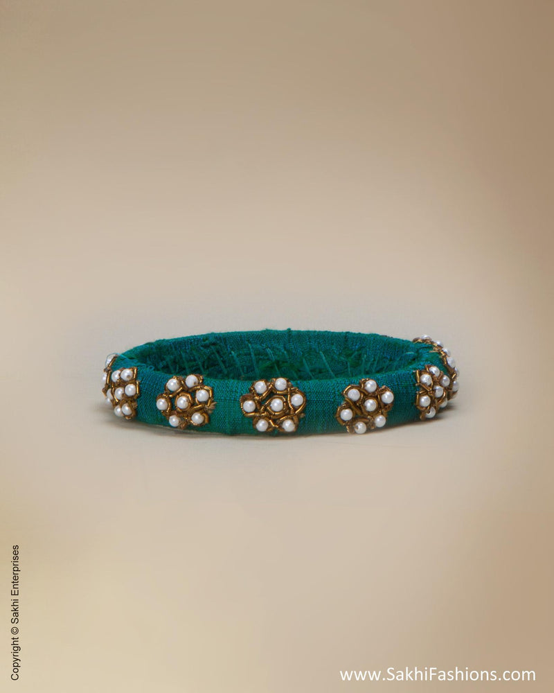 AJ-0162 - Green & Cream Pure Raw Silk Bangle