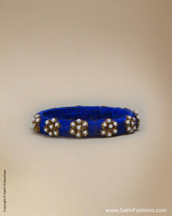 AJ-0163 - Blue & Cream Pure Raw Silk Bangle