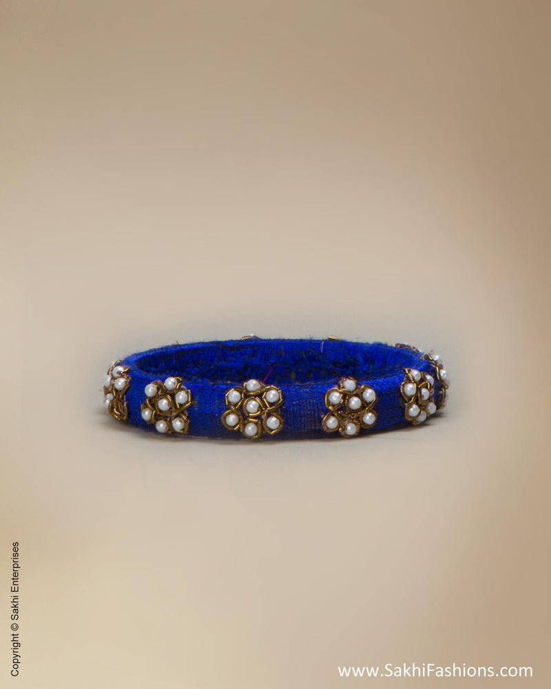 AJ-0163 - Blue & Cream Pure Raw Silk Bangle
