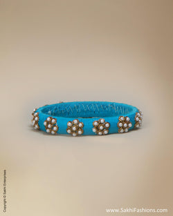 AJ-0164 - Blue & Cream Pure Raw Silk Bangle