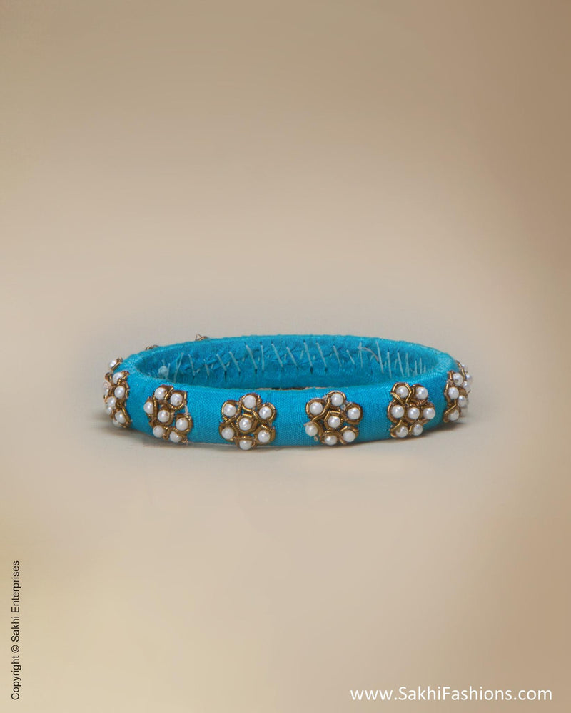 AJ-0164 - Blue & Cream Pure Raw Silk Bangle