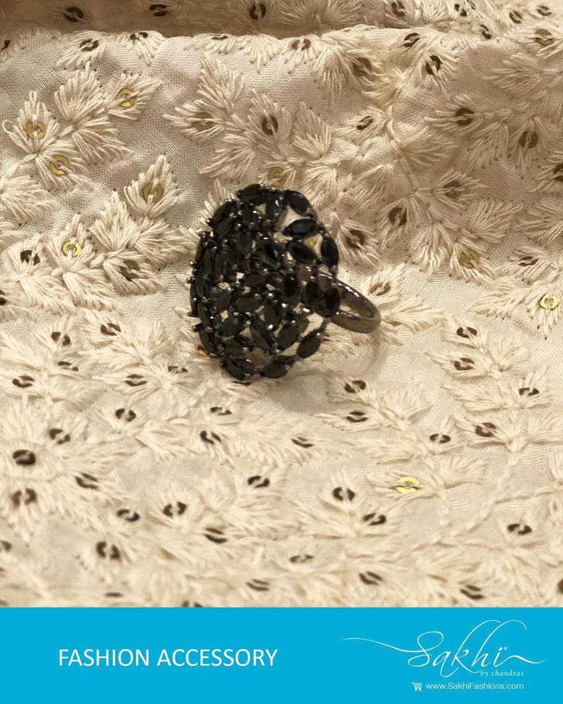 AJ-R8956 - Silver & Black Mix Metal Finger Ring