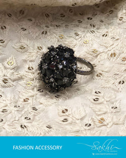 AJ-R8960 - Black & Silver Mix Metal Finger Ring