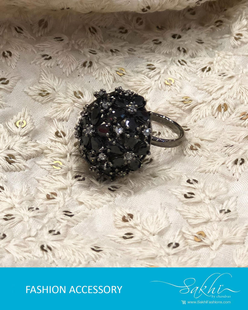 AJ-R8960 - Black & Silver Mix Metal Finger Ring