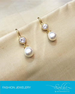 AJDP-0003 - Gold & White Mix Metal Earrings