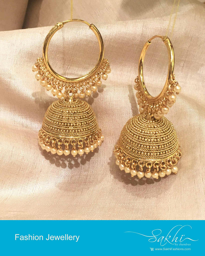 AJDP-0015 - Gold & Cream Mix Metal Jhumka