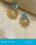 AJDP-7294 - Gold & Blue Mix Metal Jhumka