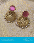 AJDP-7295 - Gold & Pink Mix Metal Jhumka