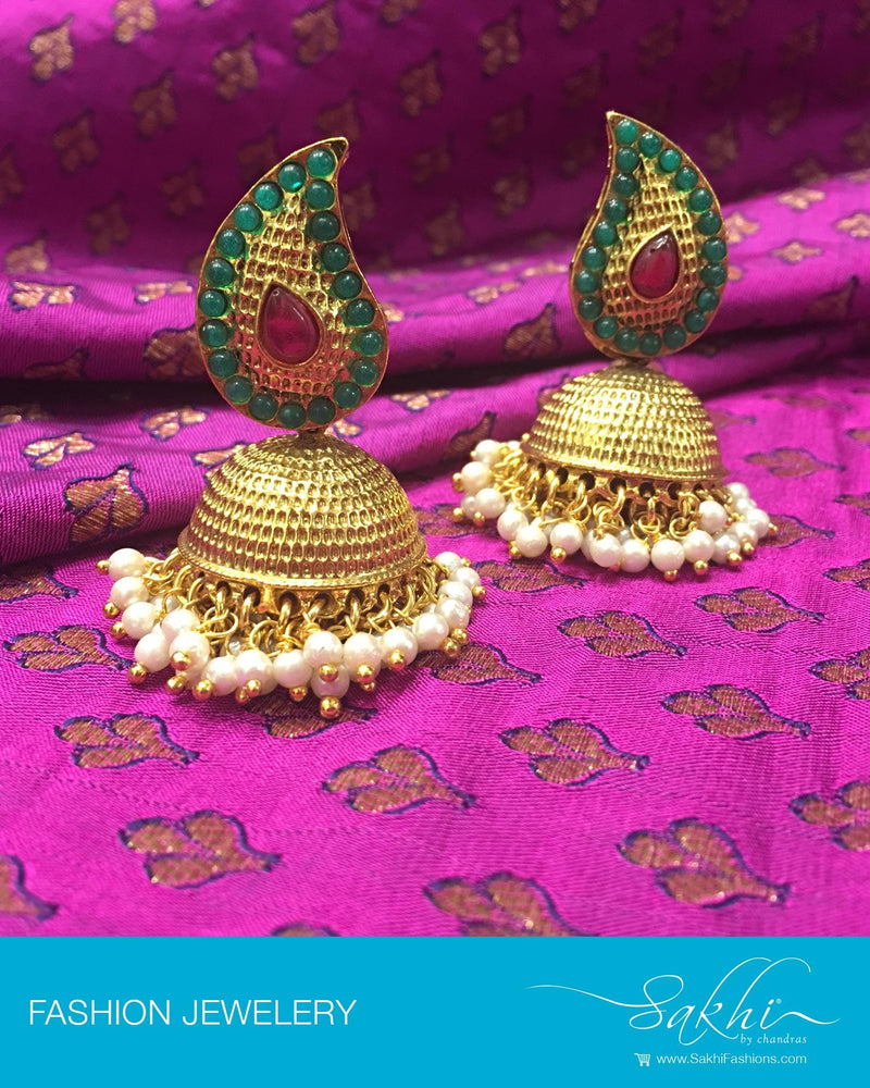 AJDP-7298 - Gold & Multi Mix Metal Jhumka