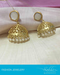 AJDP-7563 - Gold & White Mix Metal Jhumka