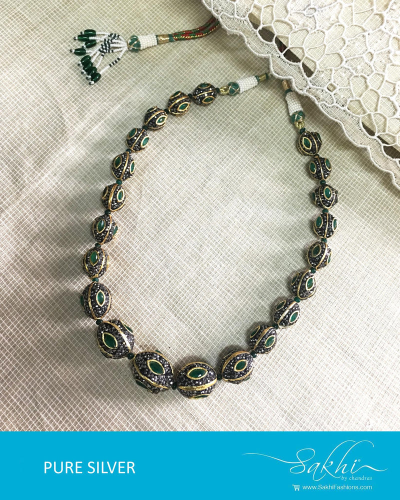 AJDQ-15834 - Green & Black Mix Metal Mala