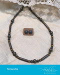 AJDR-21621 - Grey & Gold Terracota Mala & Earring