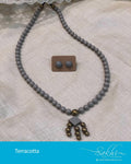 AJDR-21622 - Silver & gold Terracota mala & earring