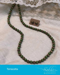AJDR-21623 - Green & Gold Terracota Mala & Earring