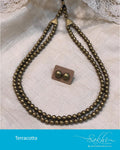 AJDR-21627 - Gold & Gold Terracota Mala & Earring