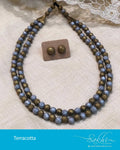 AJDR-21628 - Silver & Gold Terracota Mala & Earring