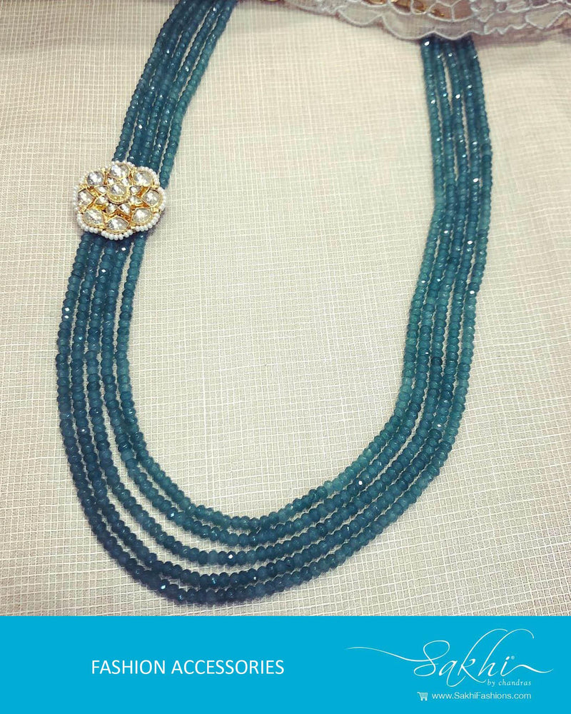 AJDR-27981 - Sea Green &  Mix metal Crystal Mala