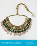 AJDR-27982 - Cream & Pink Mix metal Choker Mala