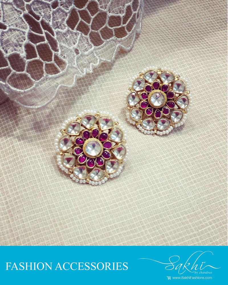 AJDR-27985 - White & Pink Mix metal Earring