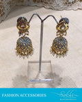 AJDR-27987 - Gold & Pink Mix metal Jumka Earring