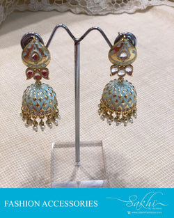 AJDR-27988 - Gold & Green Mix metal Jumka Earring