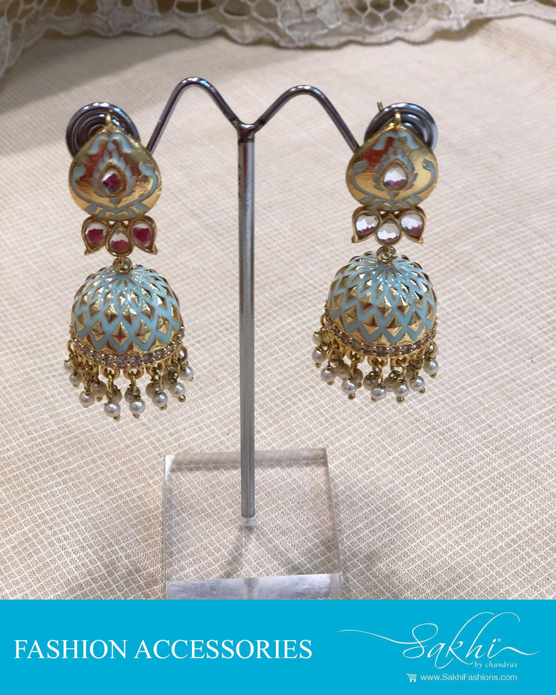 AJDR-27988 - Gold & Green Mix metal Jumka Earring