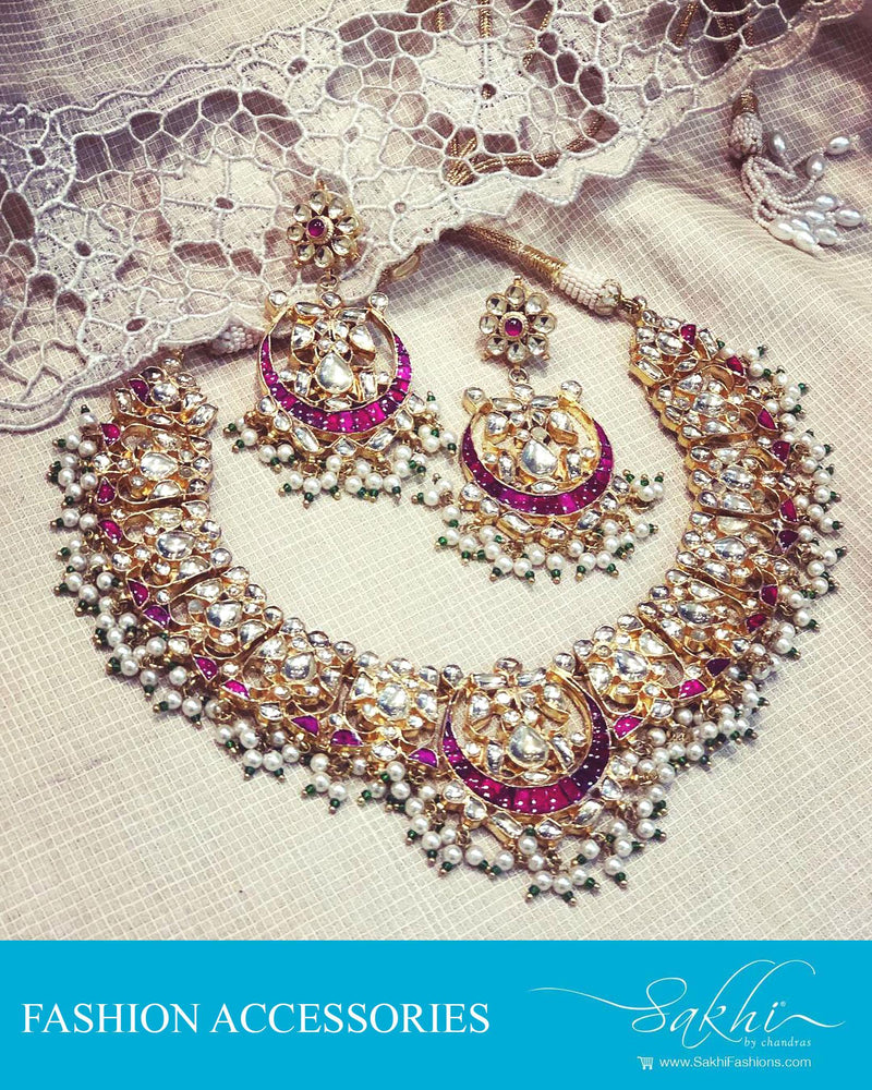 AJDR-27991 - Gold & Pink Mix metal Necklace & Earring