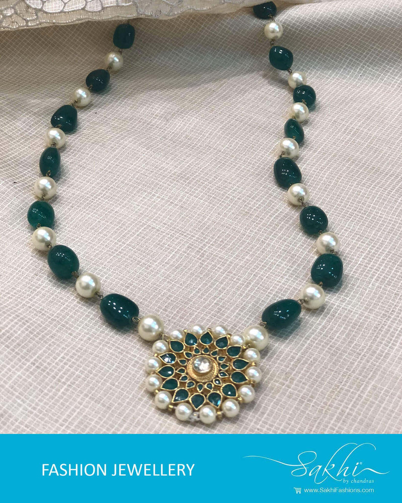 AJDR-3768 - Cream & Green Mix Metal Mala