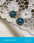 AJDR-3831 - Blue & Silver Mix Metal Earrings