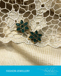 AJDR-3833 - Green & Silver Mix Metal Earrings